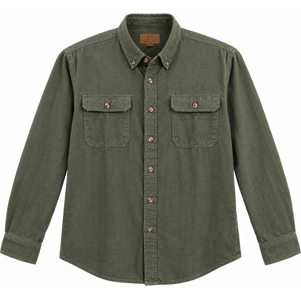 Outdoor Life Shirt Vintage Fit 100% Cotton XXL Olive Green Utility Workwear